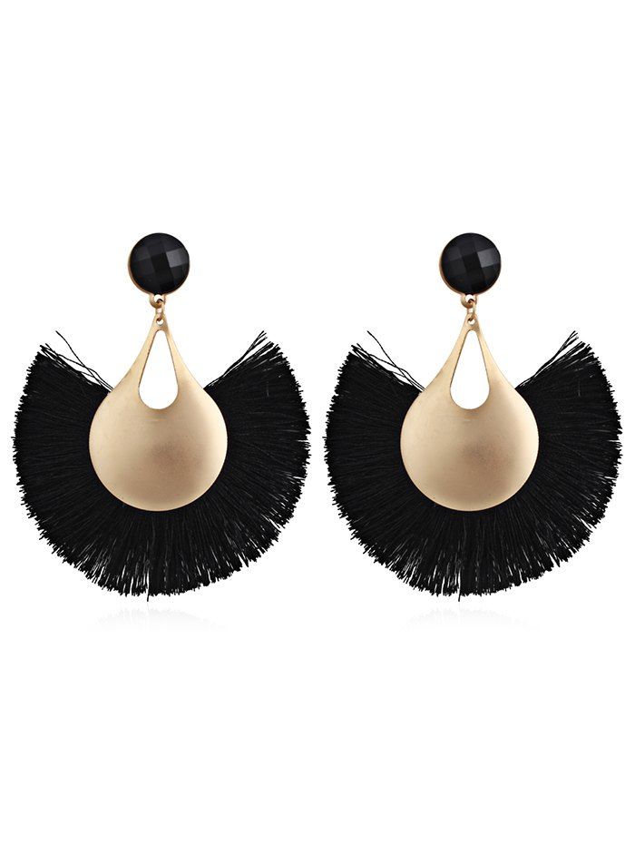 

Boho Fan Shaped Fringed Alloy Earrings, Black