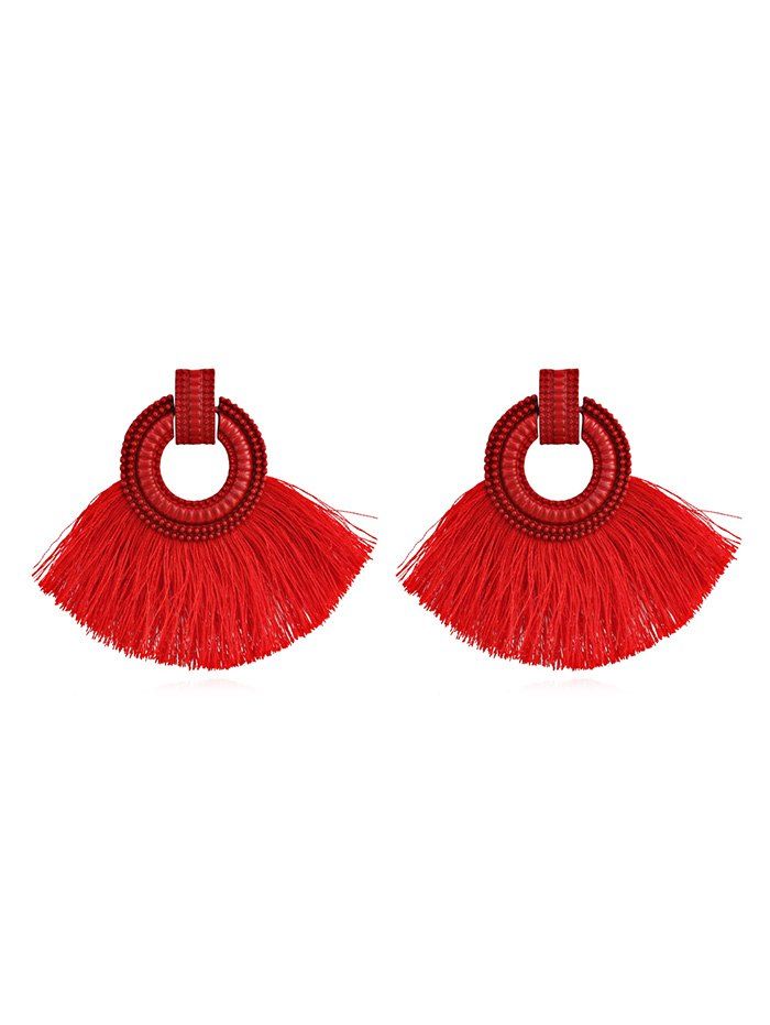 

Fan Shaped Fringed Round Bohemian Earrings, Red