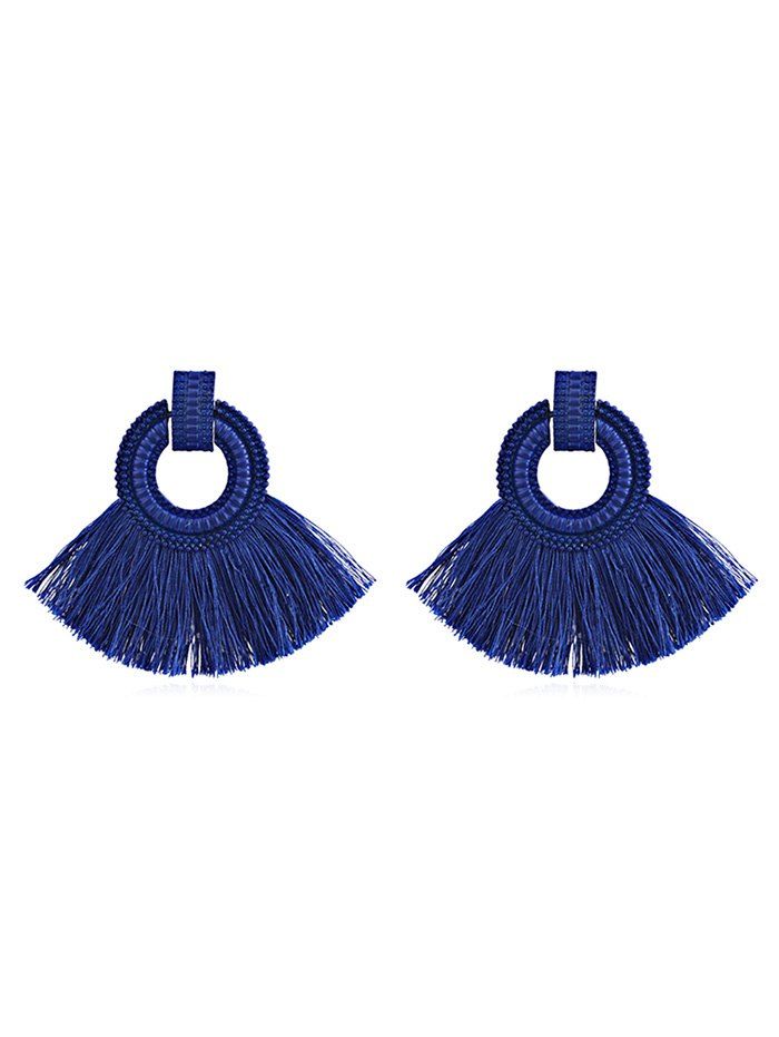 

Fan Shaped Fringed Round Bohemian Earrings, Blue