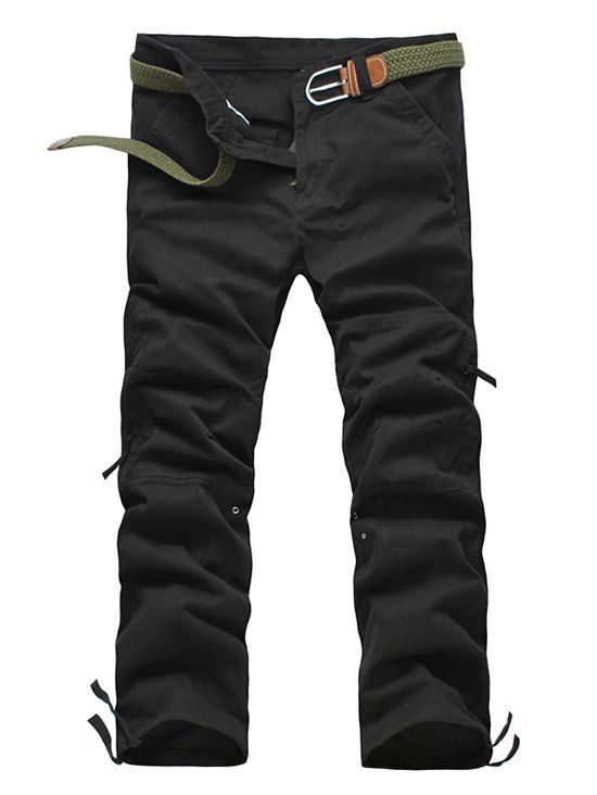 

Patchwork Drawstring Hem Cargo Pants, Black