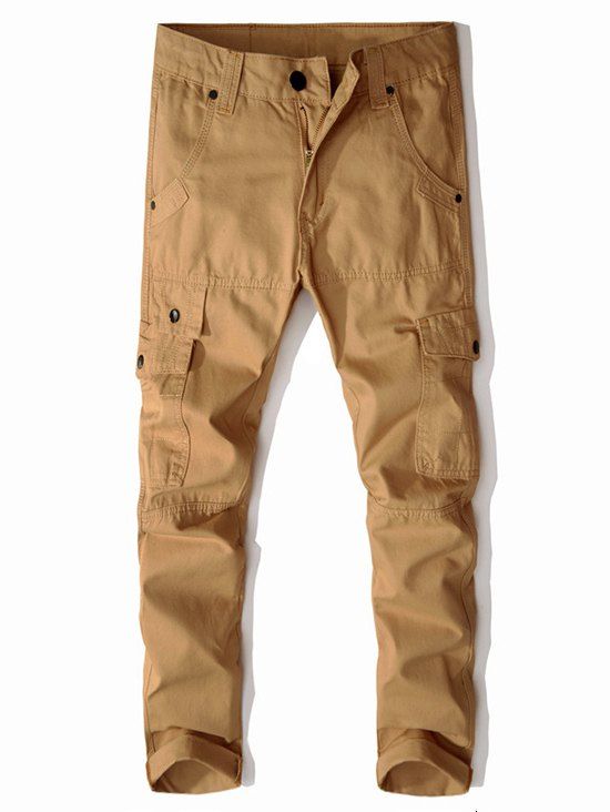 

Multi-button Straight Cargo Pants, Fall leaf brown