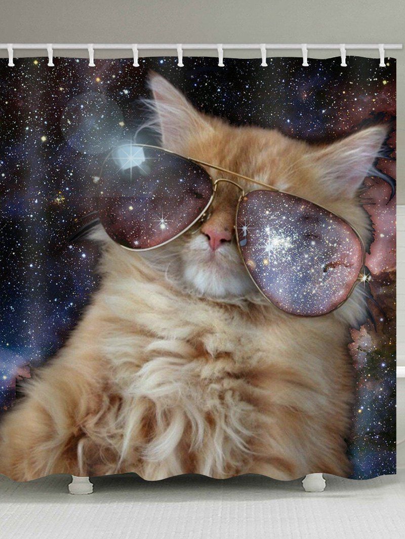 

Cat Starry Sky Print Waterproof Shower Curtain, Multi