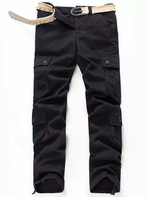 

Multi Pockets Cuff Drawstring Cargo Casual Pants, Black