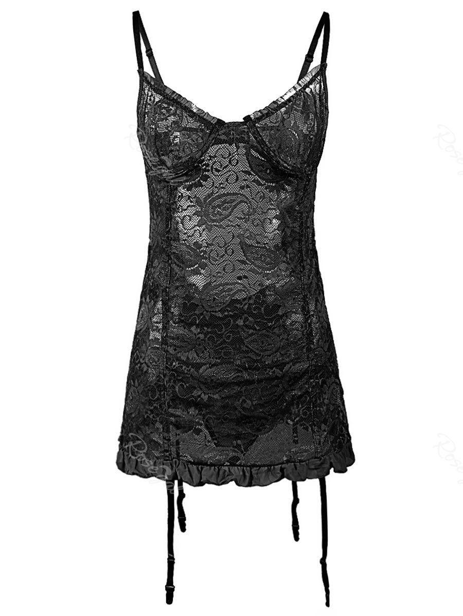 

Back Cut Out Plus Size Lace Babydoll, Black
