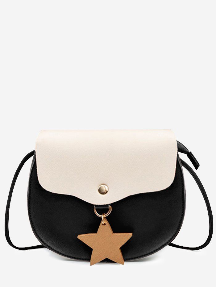 

Contrasting Color Star Casual Sling Bag, Black