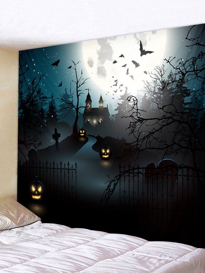 

Halloween Night Terror Castle Printed Wall Art Tapestry, Multi