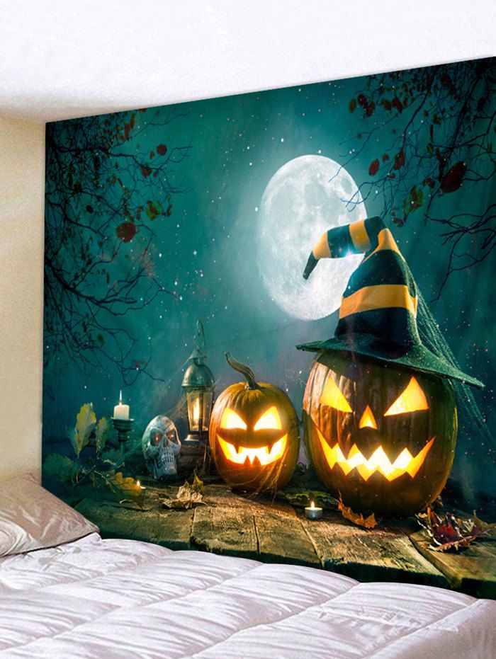 

Halloween Night Skull Pumpkins Lantern Printed Tapestry Wall Decor, Multi