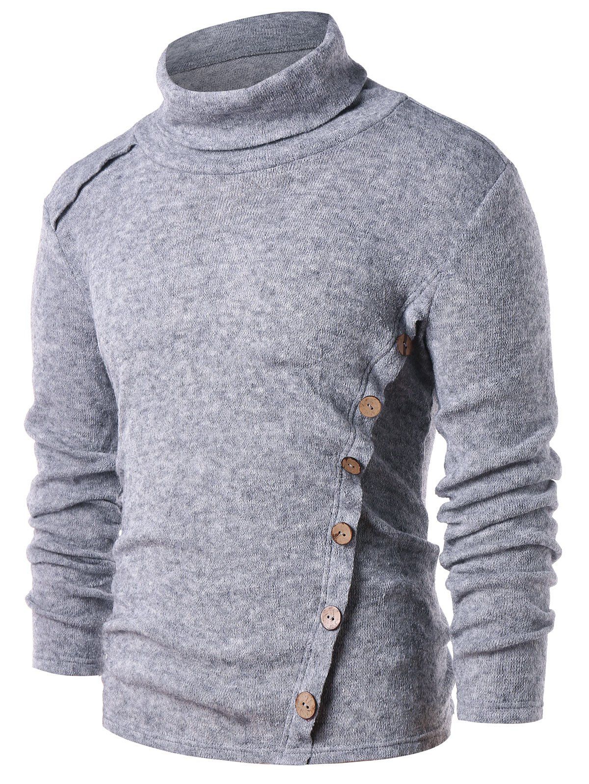 

Button Embellished Long Sleeve T-shirt, Gray