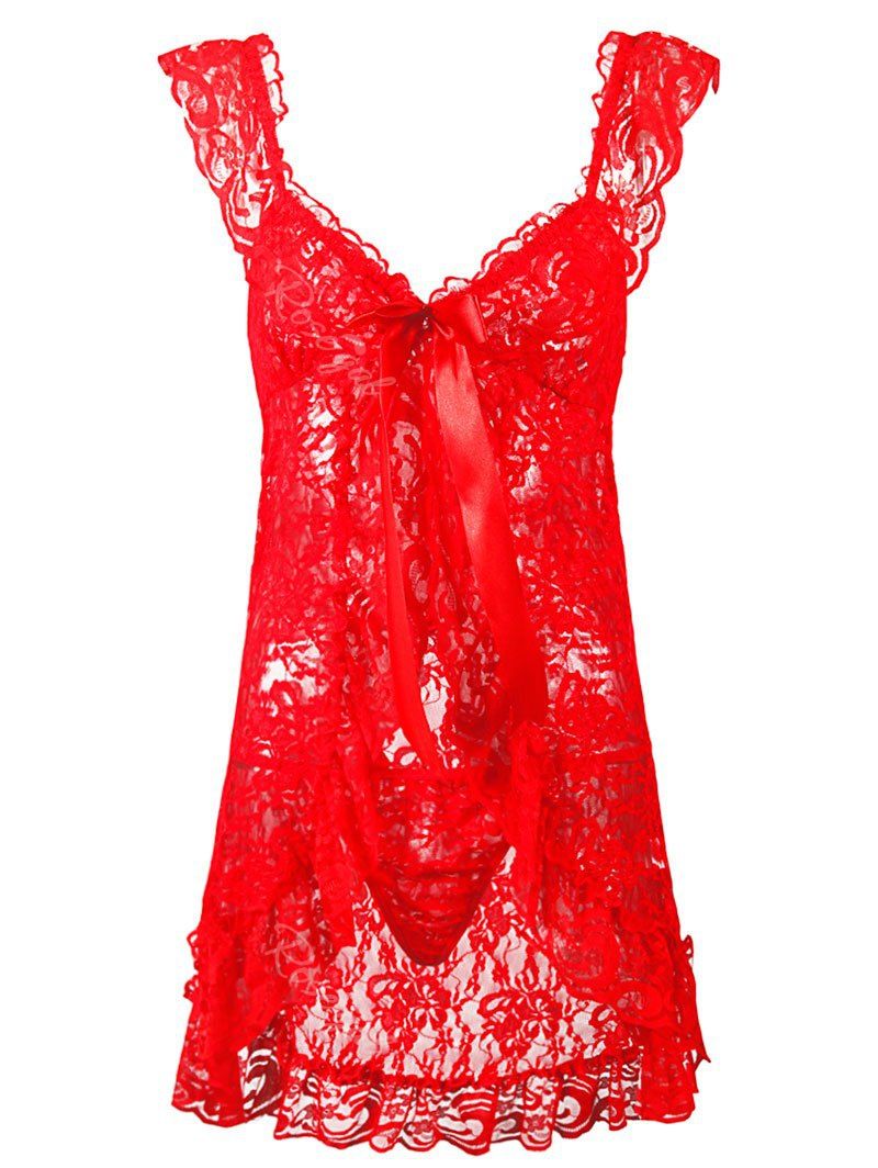 

Sweetheart Neck Plus Size Bowknot Babydoll, Love red