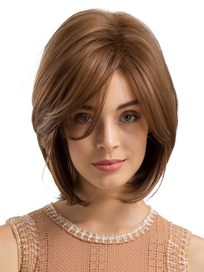 

Inclined Bang Short Straight Synthetic Wig, Brown