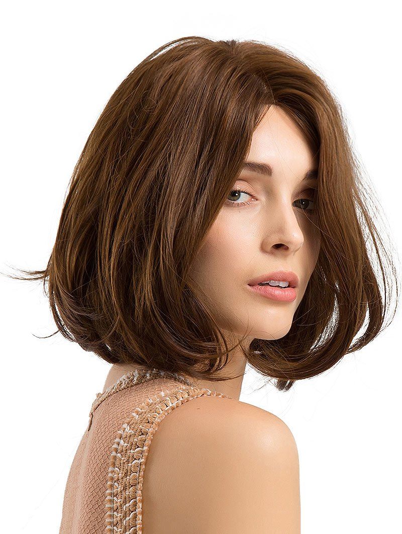 

Oblique Bang Short Straight Bob Synthetic Wig, Brown