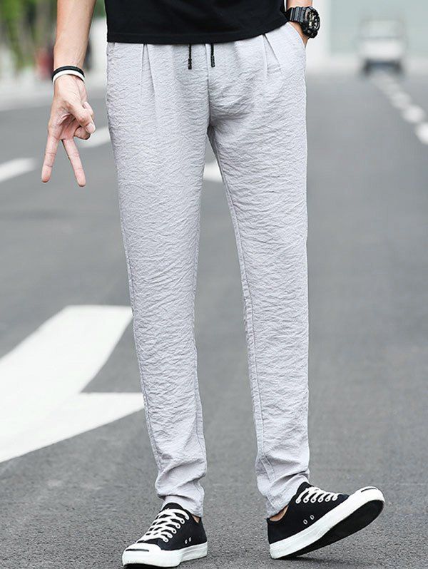 

Casual Drawstring Waist Straight Leg Pants, Gray