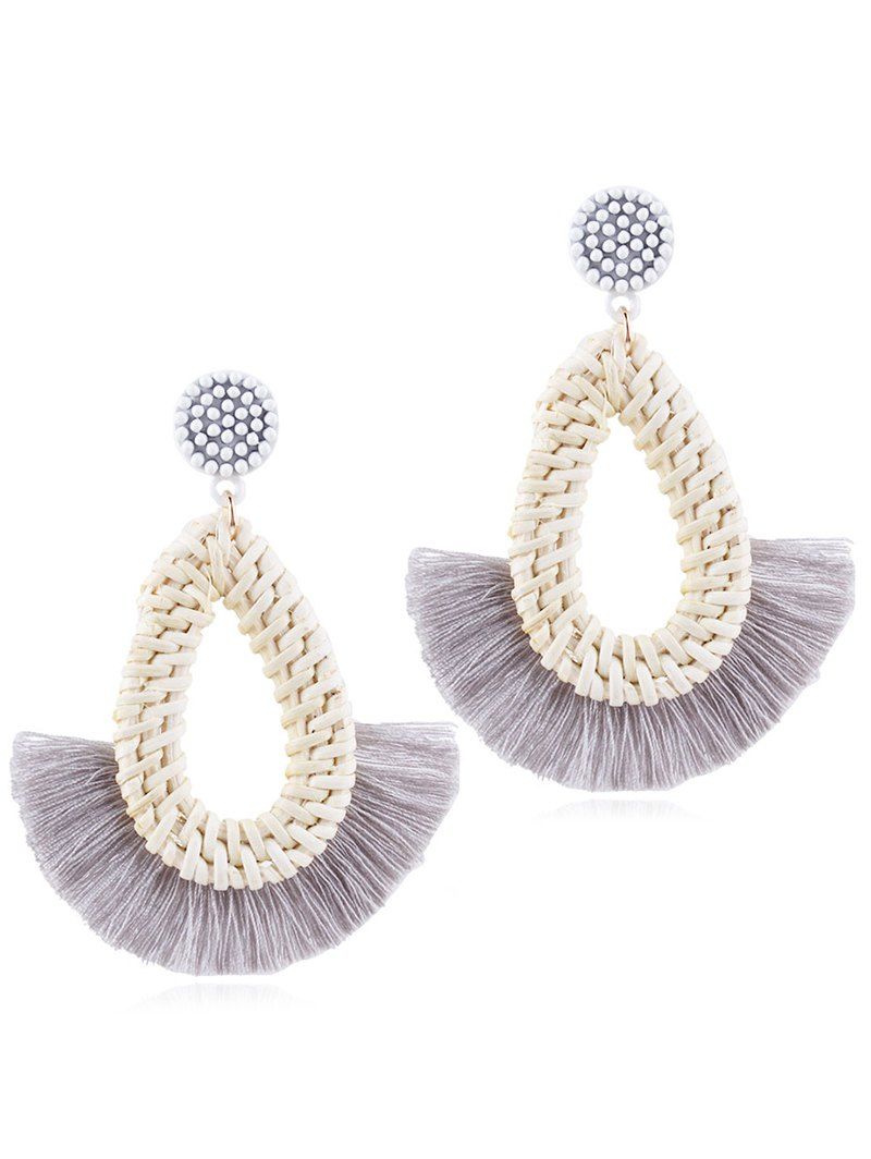 

Vintage Knit Fan Shaped Fringed Ethnic Earrings, Light khaki
