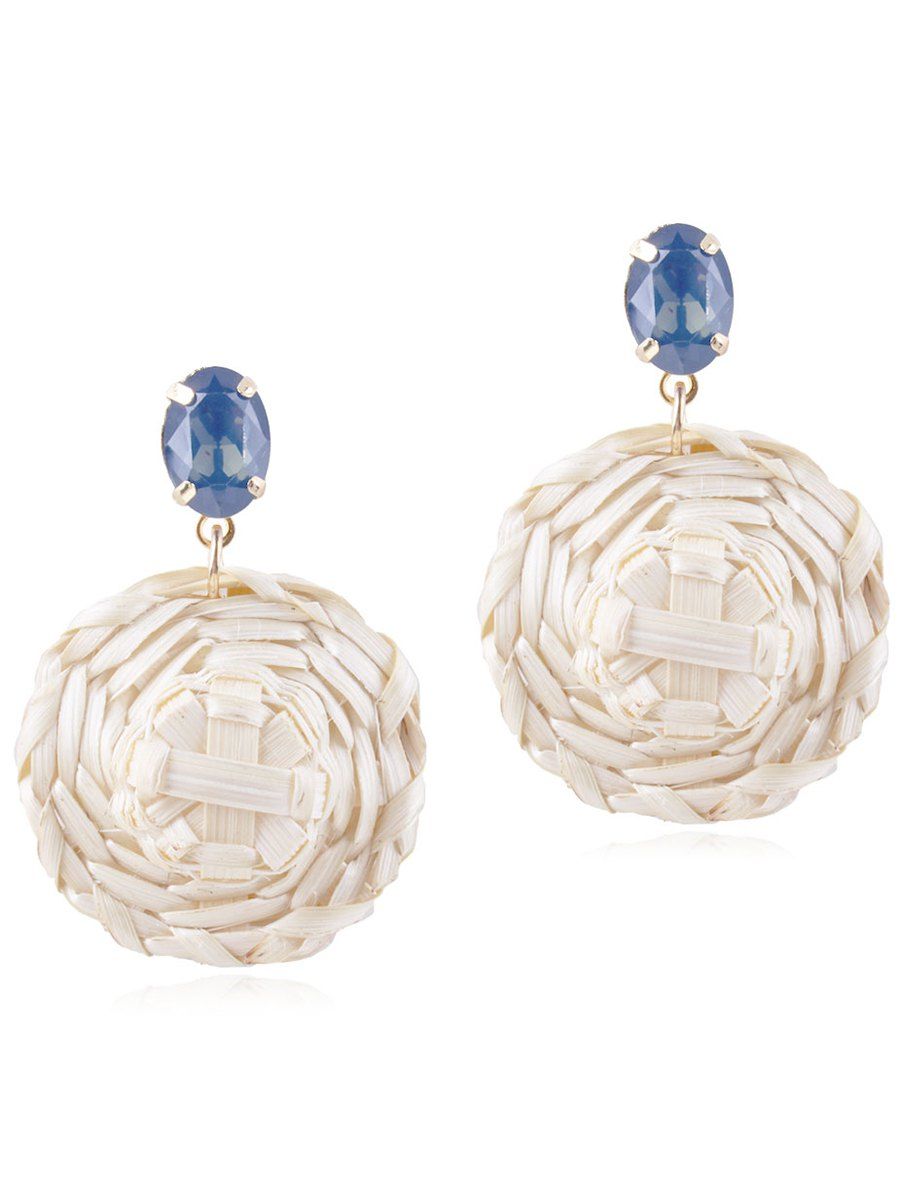 

Knitted Straw Round Beach Holiday Earrings, Denim dark blue
