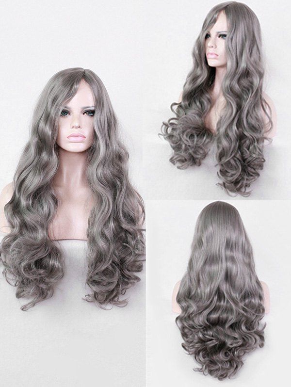 

Long Side Parting Wavy Cosplay Synthetic Wig, Gray