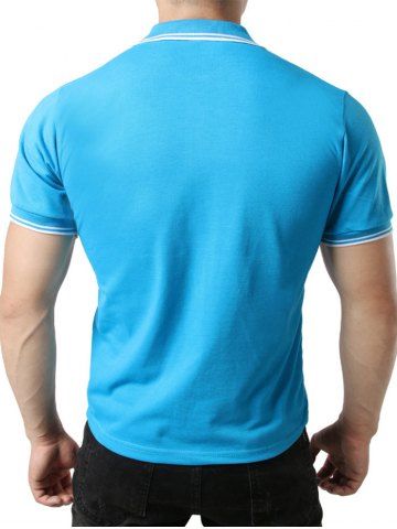 

Color Block Stripe Trim Polo T-shirt, Deep sky blue