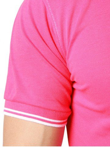 

Color Block Stripe Trim Polo T-shirt, Deep pink