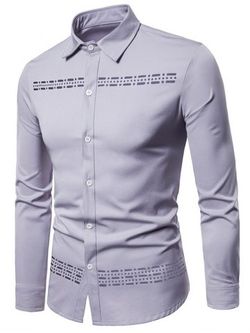 Openwork Solid Color Long Sleeve Shirt - GRAY - S