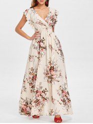 Floral Print Cut Out Back Long Dress -  