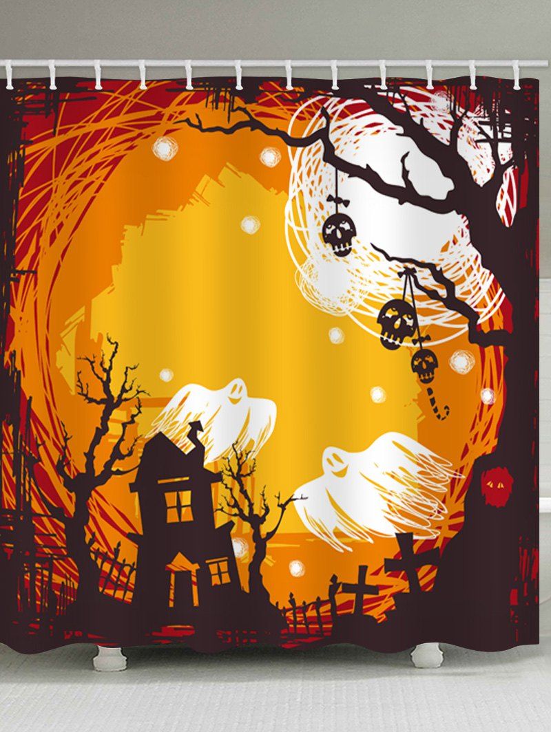 

Halloween Castle Night Print Waterproof Bathroom Shower Curtain, Multi
