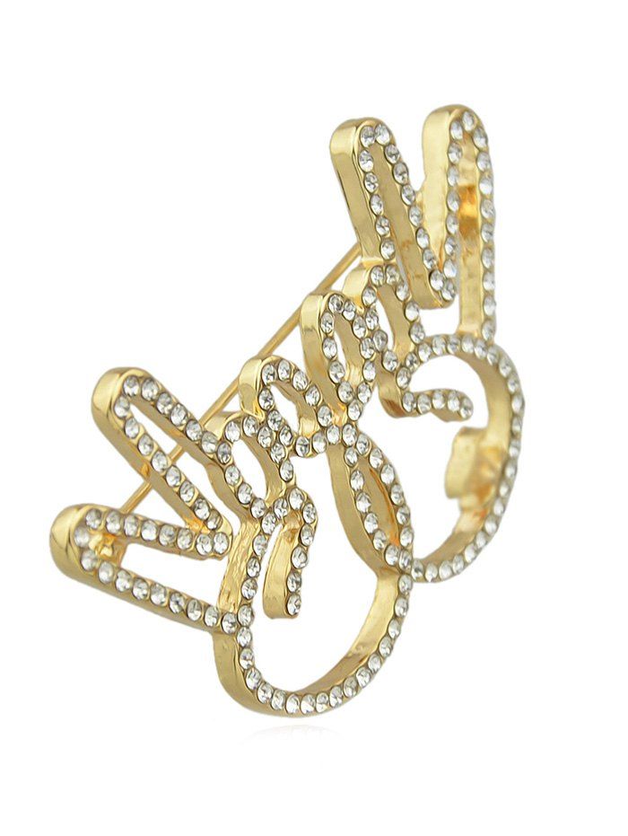 

V-signs Designed Rhinestone Brooch, Gold