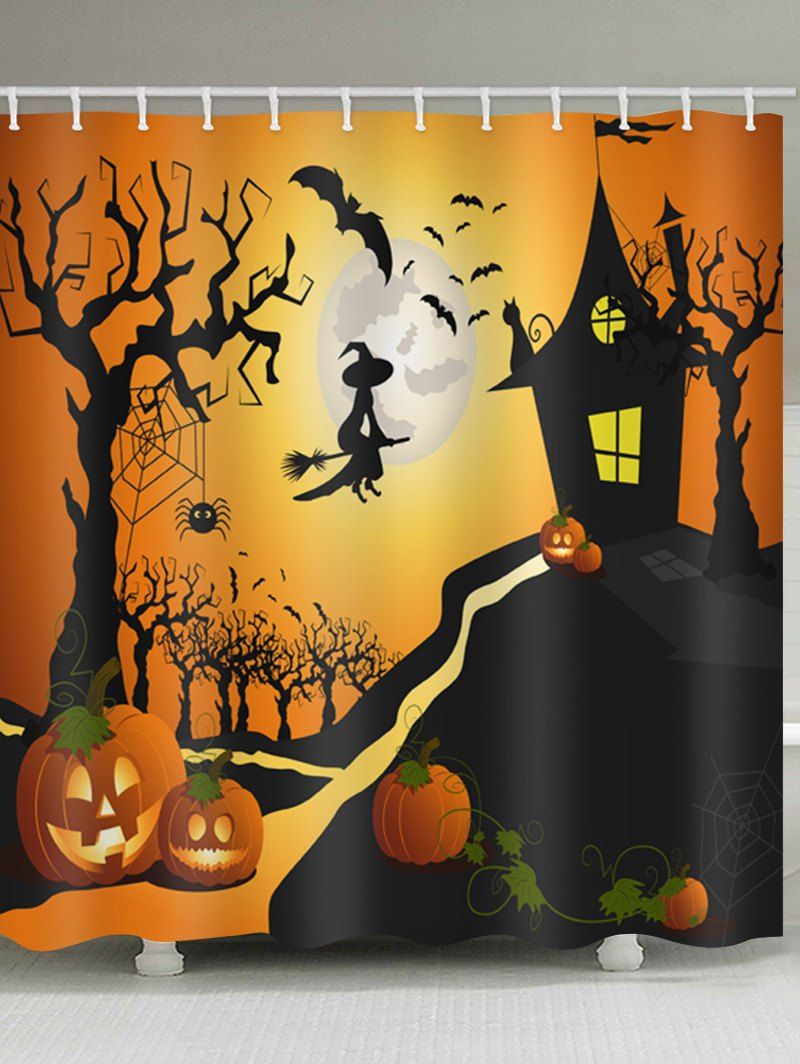 

Halloween Night Castle Print Waterproof Bathroom Shower Curtain, Black