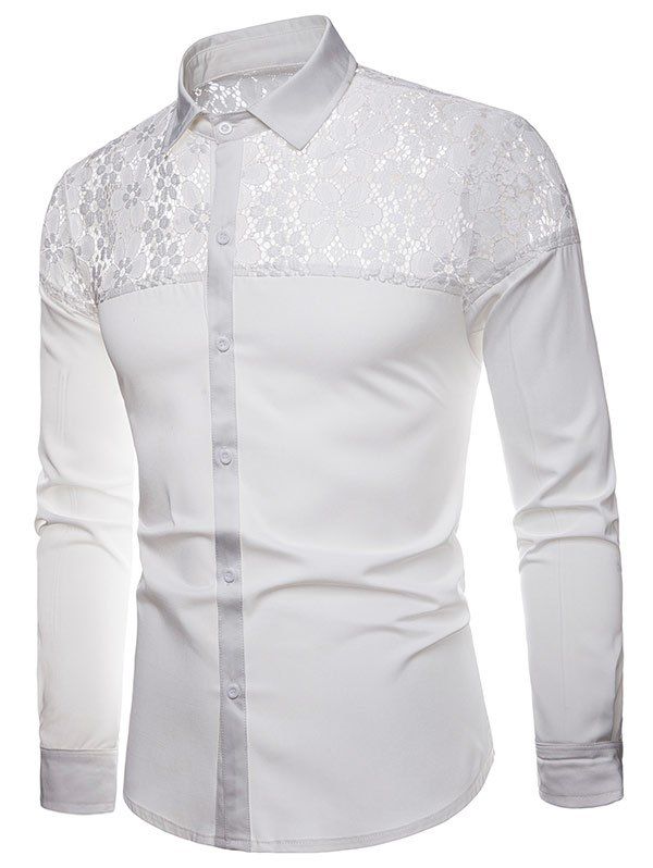 

Floral Lace Panel Long Sleeve Shirt, White