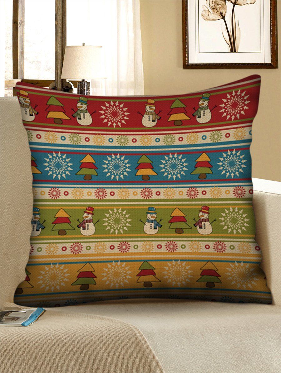 

Christmas Trees Snowman Print Pillowcase, Multi