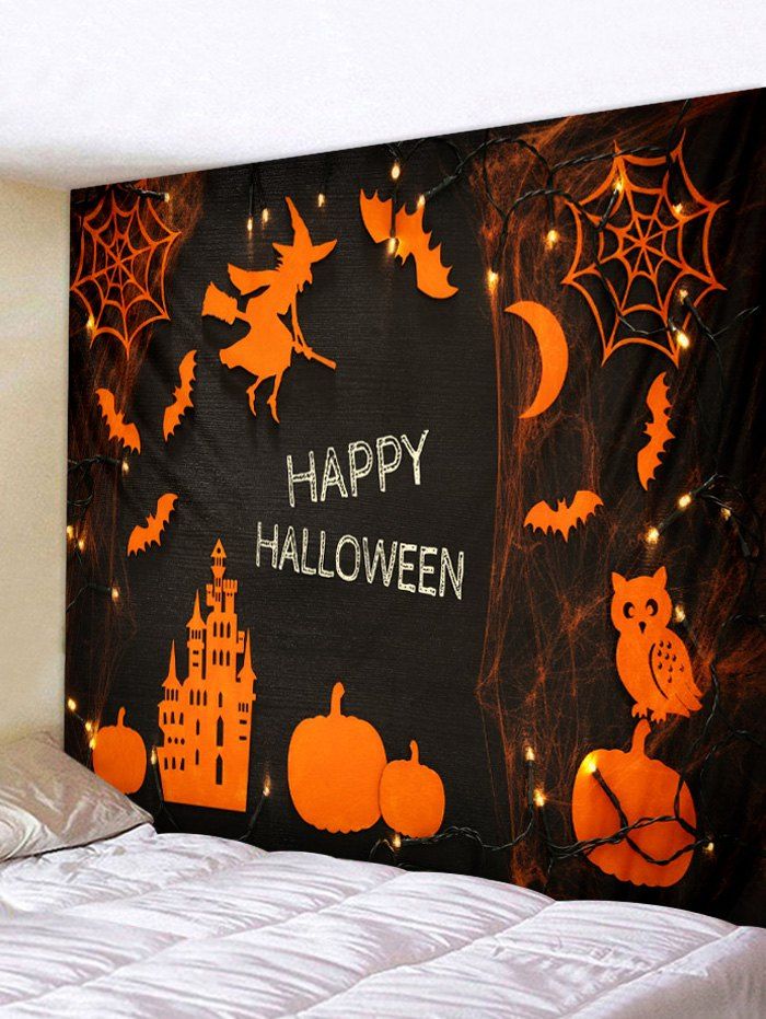 

Halloween Pumpkin Bat Printed Tapestry Wall Art Decoration, Multi