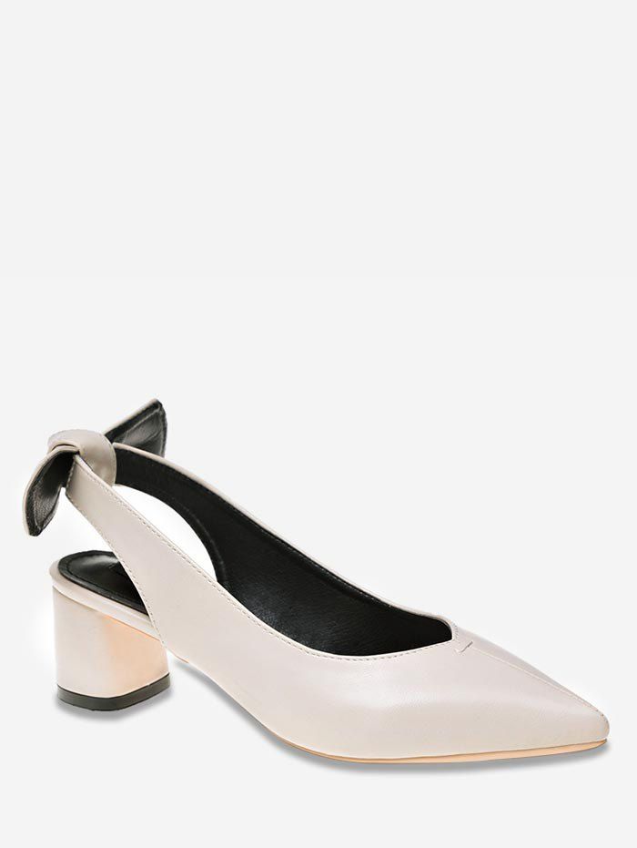 

Block Heel Bow Leisure Slingback Pumps, Beige