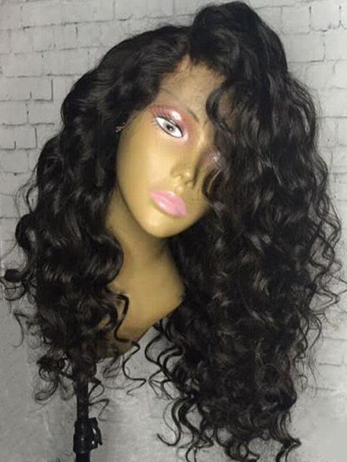 

Medium Side Bang Curly Synthetic Wig, Natural black