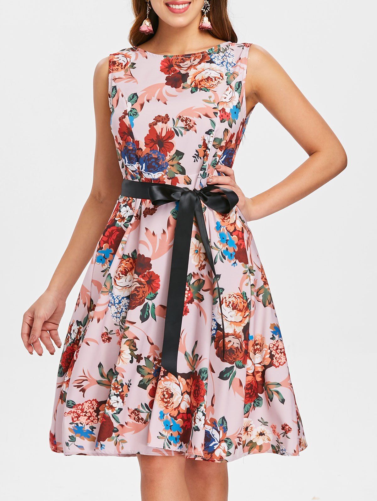

Print Belted Vintage Dress, Multi