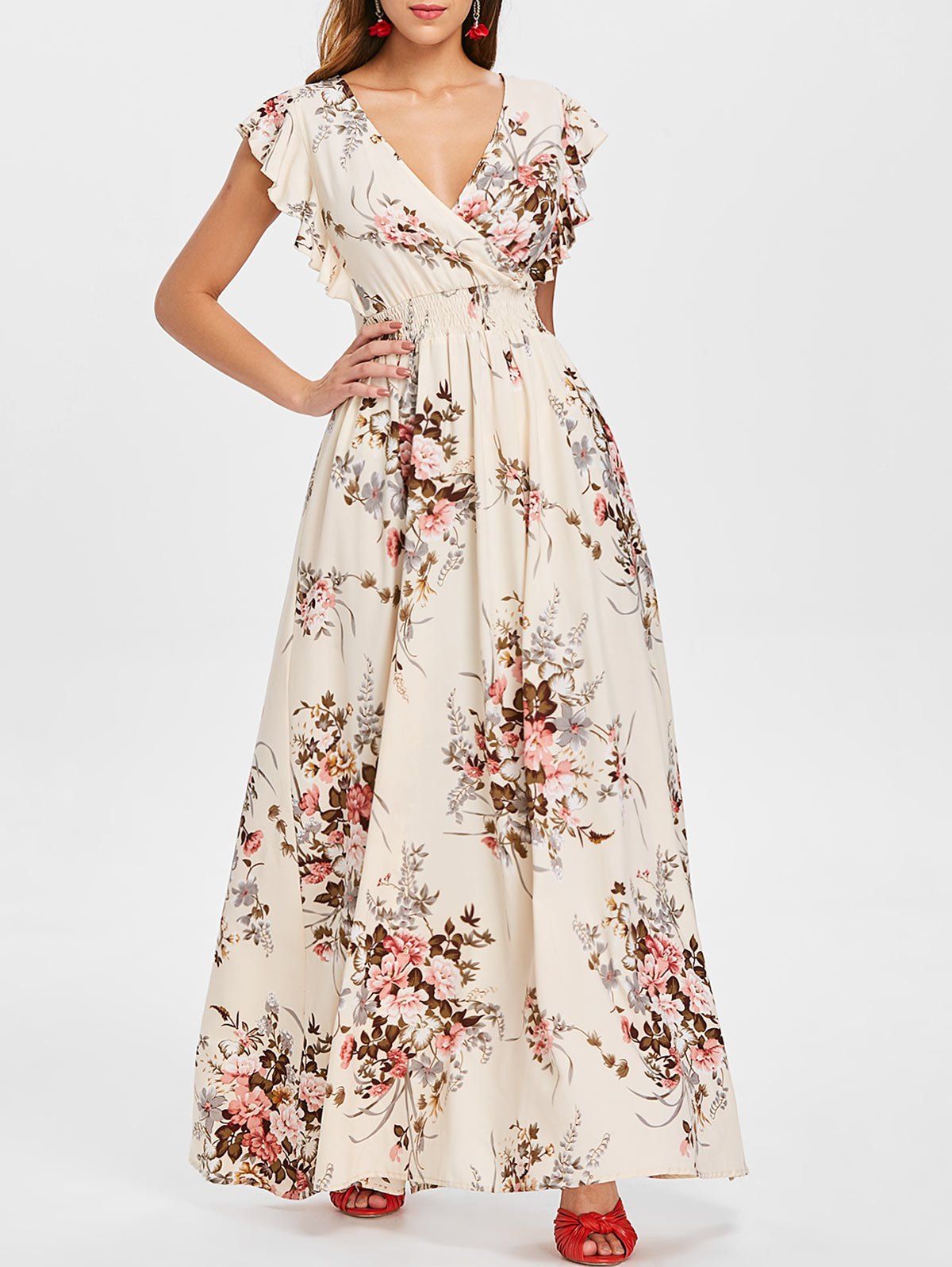 Latest Floral Print Cut Out Back Long Dress  