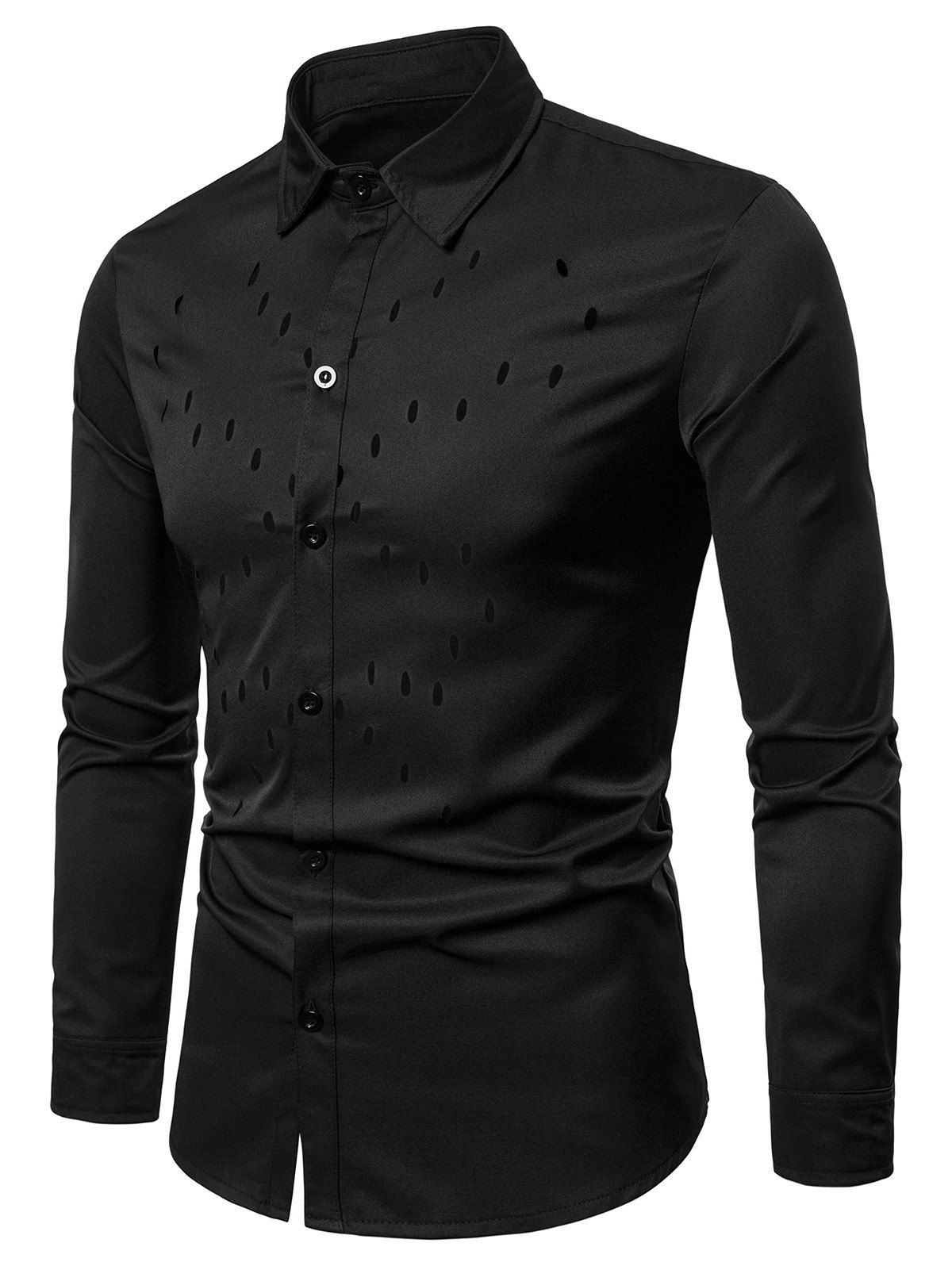 

Solid Color Chest Hollow Casual Shirt, Black