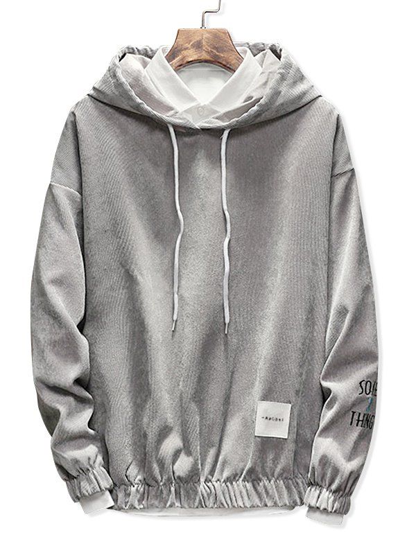 

Edge Elastic Patch Detail Corduroy Hoodie, Gray cloud