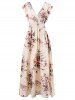 Floral Print Cut Out Back Long Dress -  