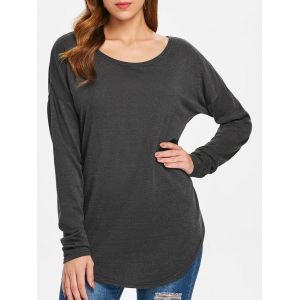 

Women's Stylish Scoop Neck Asymmetrical Long Sleeve Sweater, Deep gray