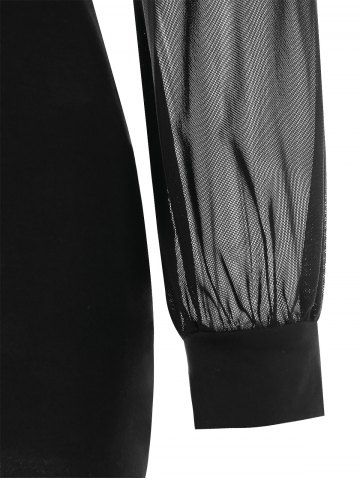 

Criss Cross Mesh Panel See Through T-shirt, Black