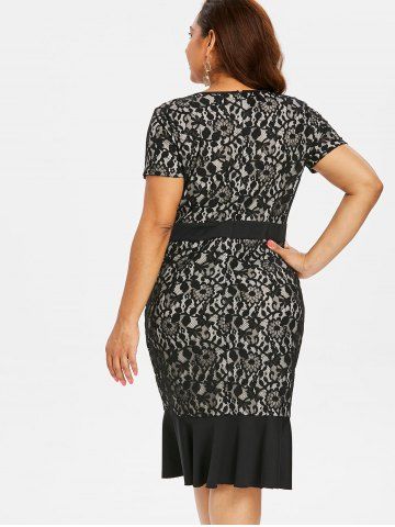 

Plus Size Lace Panel Mermaid Dress, Black