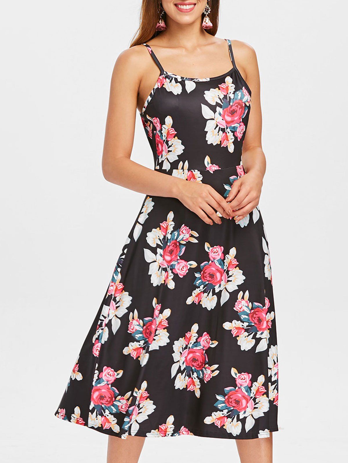 

Bohemian Floral Midi Dress, Black