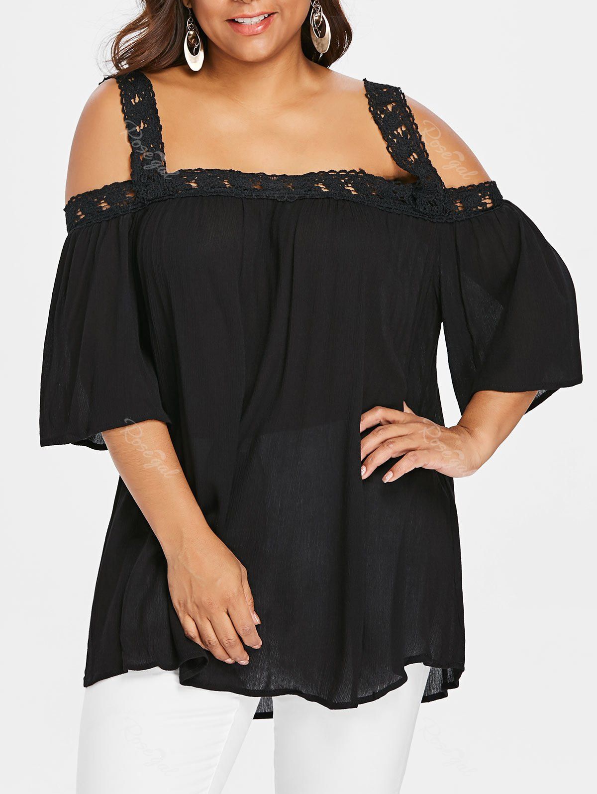 

Plus Size Cold Shoulder Blouse, Black