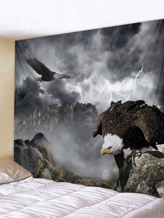 

Wall Hanging Art Mountains Hawk Print Tapestry, Gray