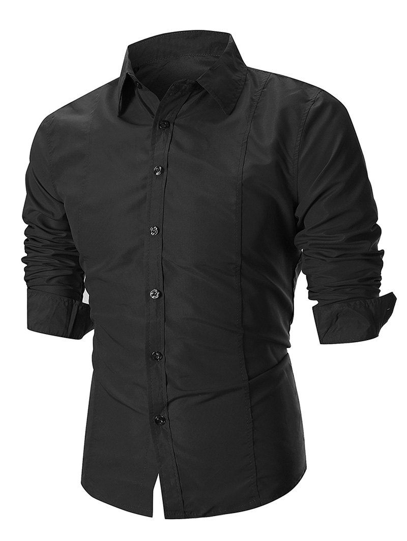 

Solid Color Long Sleeves Shirt, Black