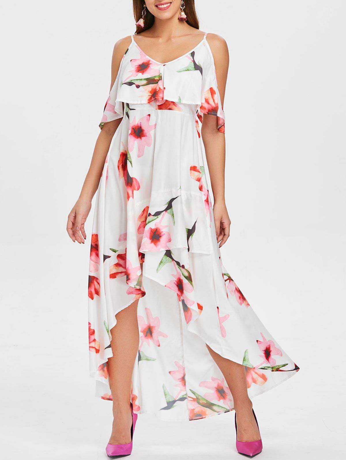 [76% OFF] Floral Print Cami Strap Maxi Flowy Dress | Rosegal