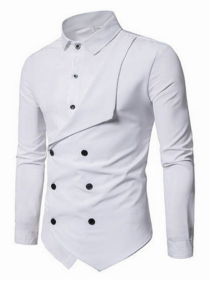 

Asymmetric Faux Twinset Double Breasted Shirt, White