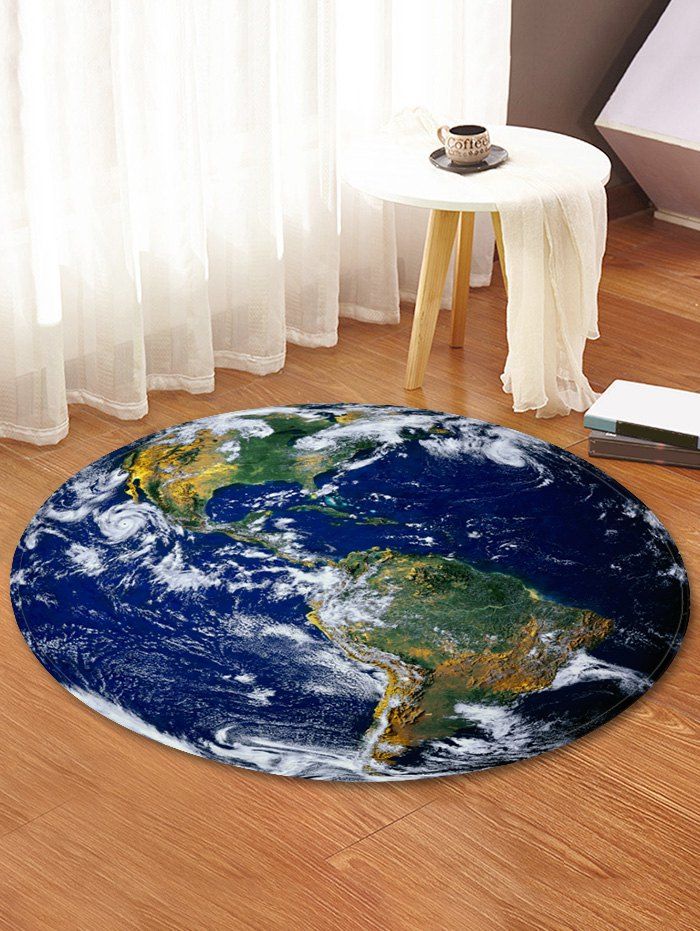 

Earth World Map Printed Round Area Mat, Multi
