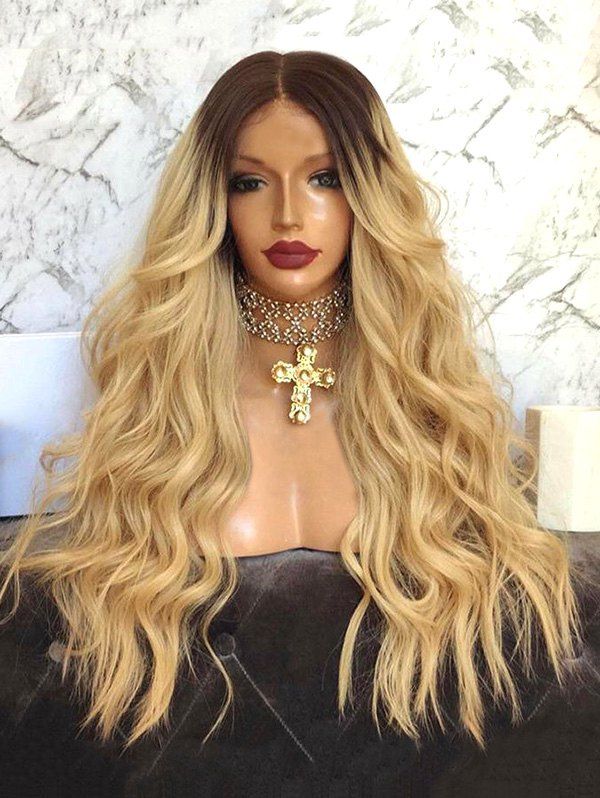 

Long Middle Part Ombre Wavy Synthetic Wig, Multi