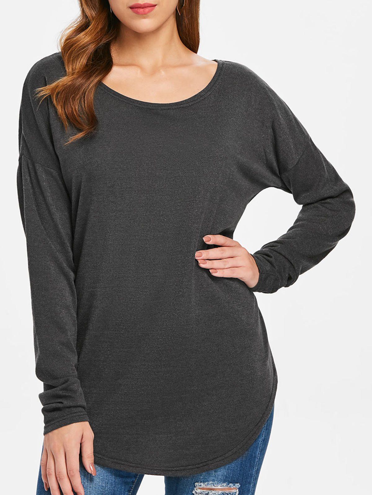 Trendy Women's Stylish Scoop Neck Asymmetrical Long Sleeve Sweater  