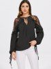 Lace Insert Self Tie Keyhole Blouse -  