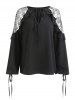 Lace Insert Self Tie Keyhole Blouse -  